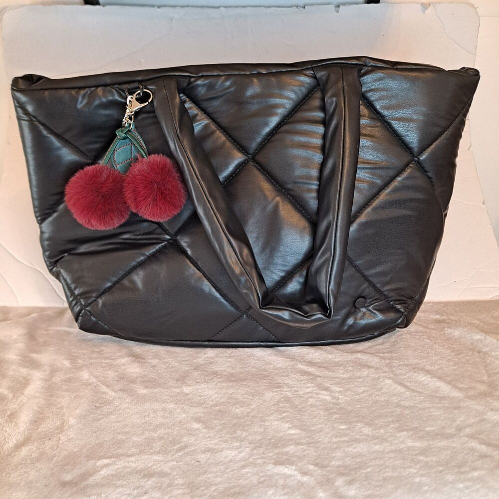 Studio NYC Women's Large Faux Leather Black Puffer Shoulder Bag Tote